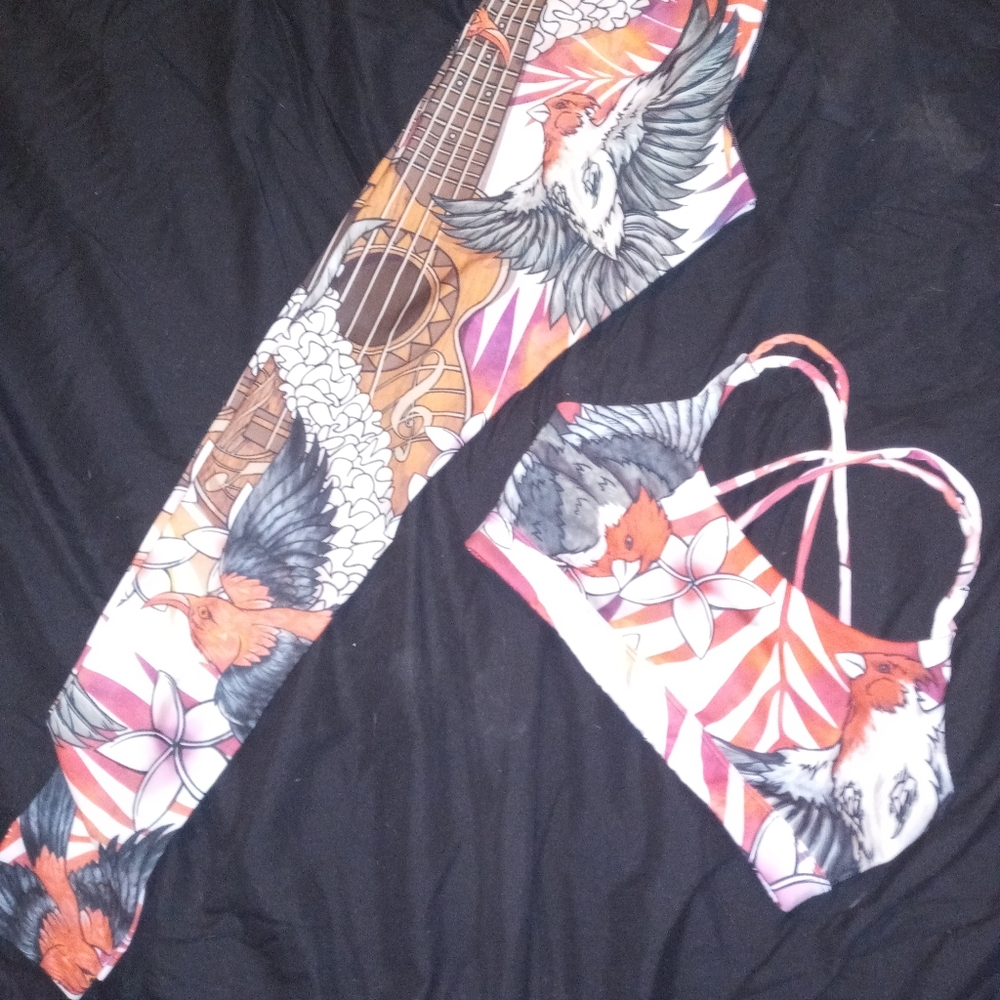 Eagle Rock Werkshop, S/M, Red/Black multi-color, yoga tights and top